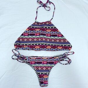 BILLABONG | Reversible Halter Top Bikini Friendship Bracelet, Black & White